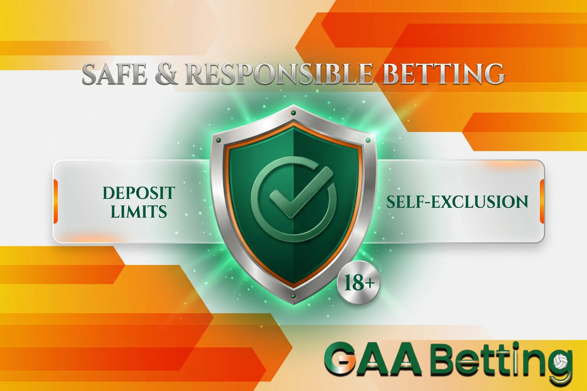 Safe and responsible sports betting measures with strict player protections, symbolized by a sturdy green security shield and deposit limit badges.